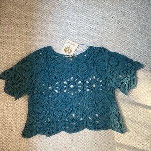 Notions Teal Crochet Women Top